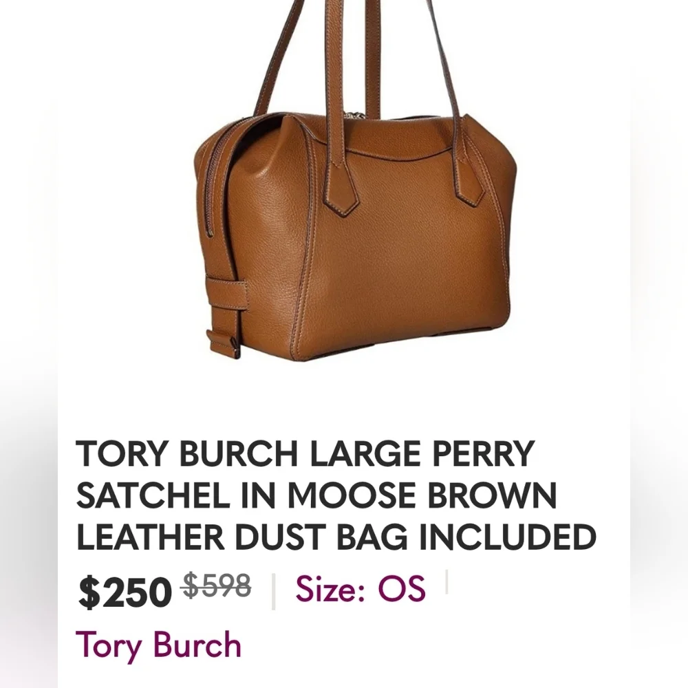 Tory burch Satchel rich Brown Leather Handbag with Red Accent - Picture 10 of 12